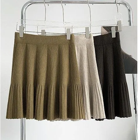 Wenkouban frat boy outfits 2024 Autumn and Winter New Knitted Skirt Women's Pleated Wool Skirt Waist Slimming Small Fashion Skirt