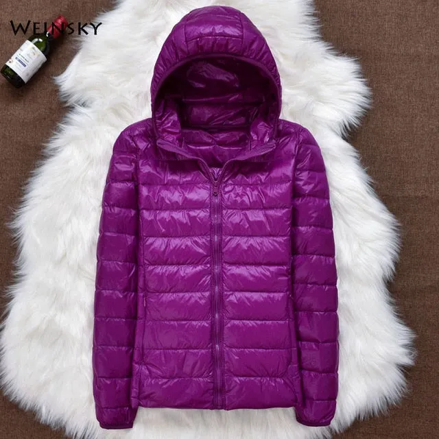 Winter Women Ultralight Thin Down Jacket White Duck Down Hooded Jackets Long Sleeve Warm Coat Parka Female Portable Outwear