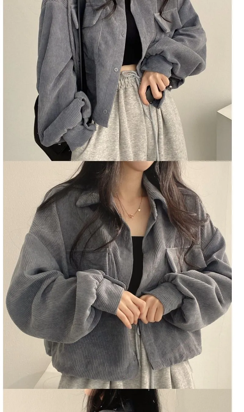 Wjczt Corduroy Shirt for Woman Elegant Chic Woman Shirt Double Pocket Shirt Coat Autumn and Winter New Casual Jacket Korean