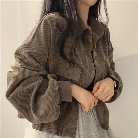 Wjczt Corduroy Shirt for Woman Elegant Chic Woman Shirt Double Pocket Shirt Coat Autumn and Winter New Casual Jacket Korean