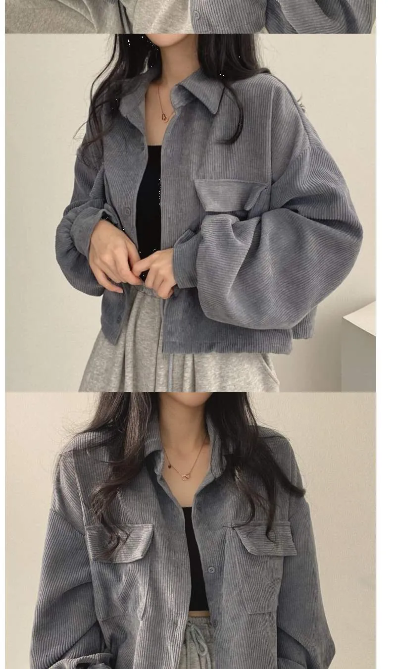 Wjczt Corduroy Shirt for Woman Elegant Chic Woman Shirt Double Pocket Shirt Coat Autumn and Winter New Casual Jacket Korean