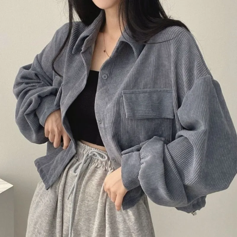 Wjczt Corduroy Shirt for Woman Elegant Chic Woman Shirt Double Pocket Shirt Coat Autumn and Winter New Casual Jacket Korean