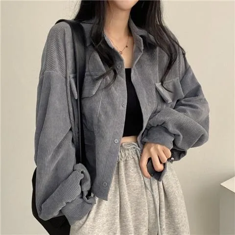 Wjczt Corduroy Shirt for Woman Elegant Chic Woman Shirt Double Pocket Shirt Coat Autumn and Winter New Casual Jacket Korean