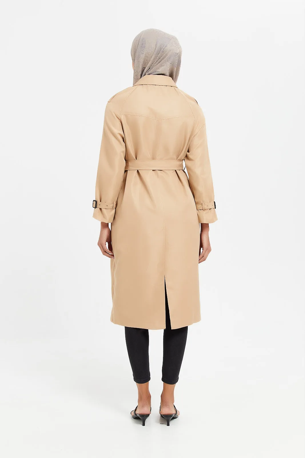 Women Beige Belted Trench Coat