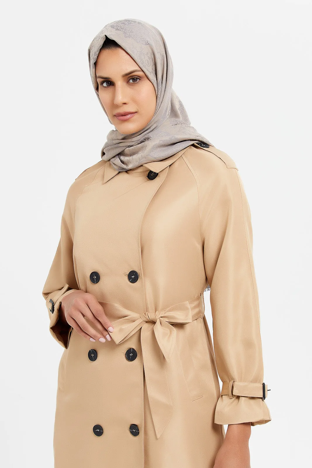 Women Beige Belted Trench Coat