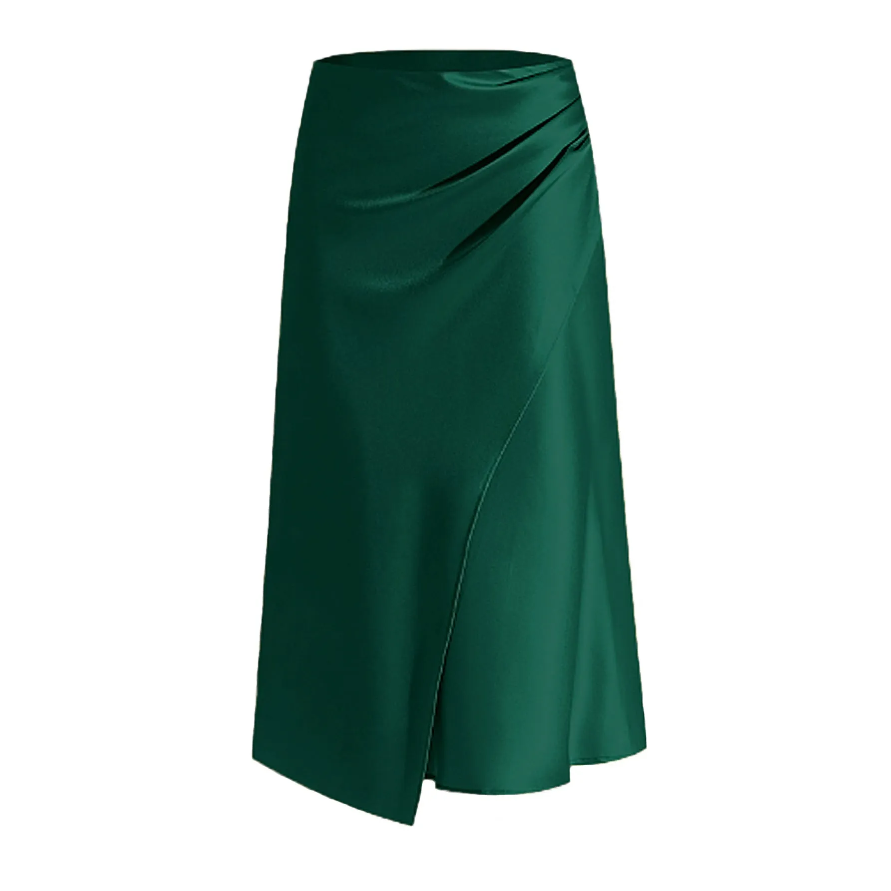 Women Clothing High Waist Satin Heap Pleated Split Dress Solid Skirt Zipper Fishtail Hip Skirt