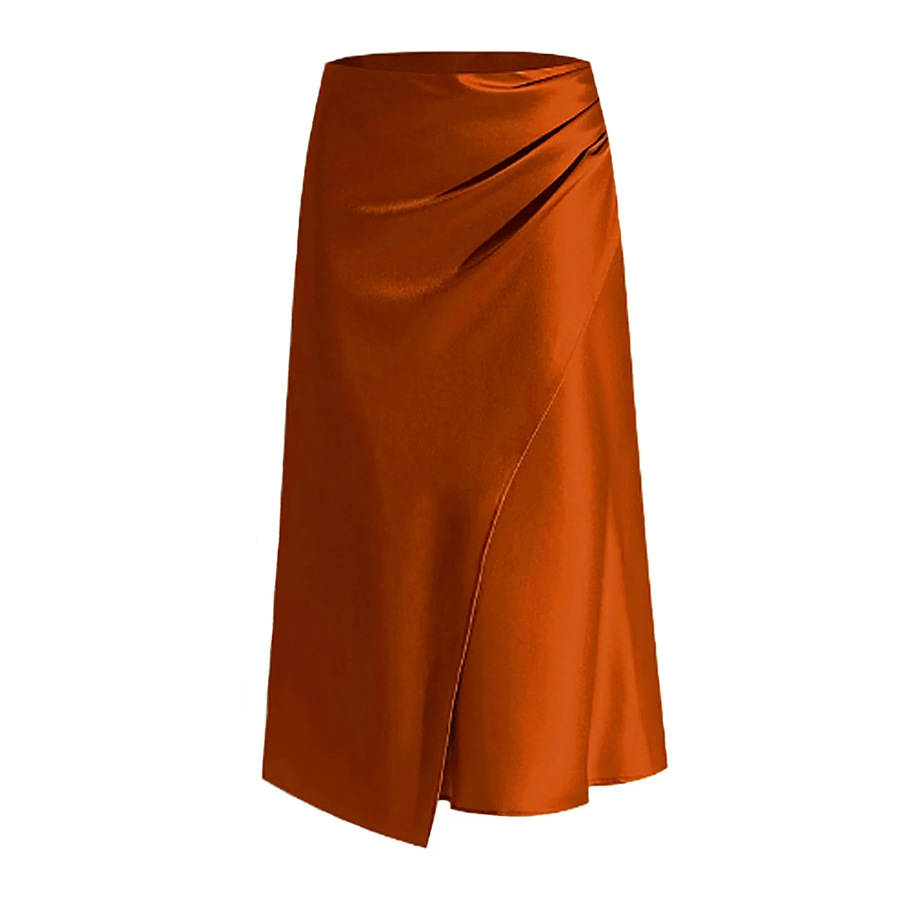 Women Clothing High Waist Satin Heap Pleated Split Dress Solid Skirt Zipper Fishtail Hip Skirt