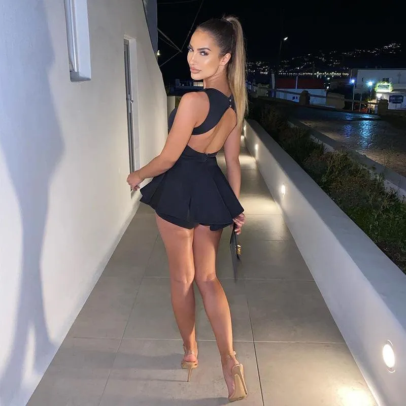 Women Sexy Halter Deep V Neck Backless Mini Dress