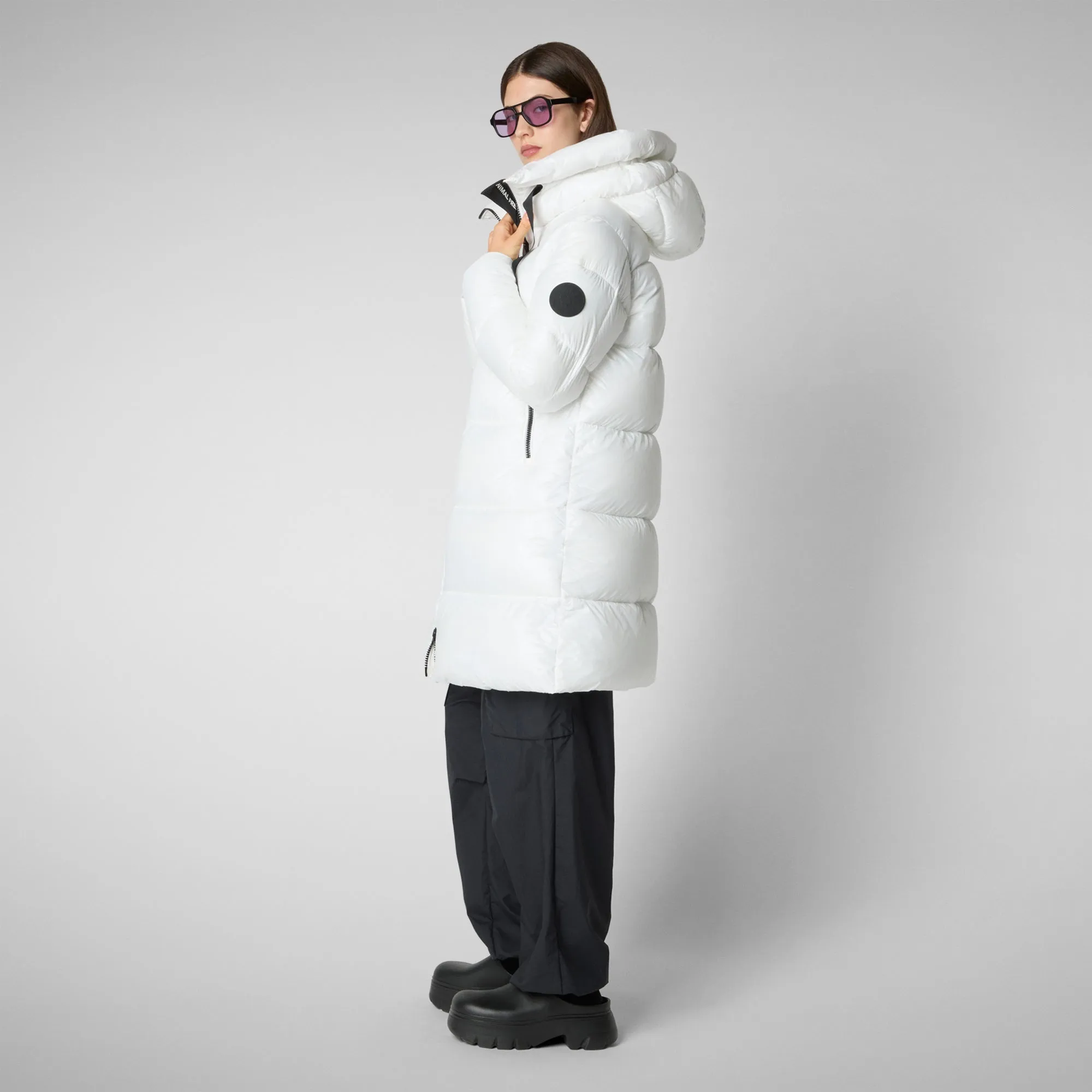 Women's  Hooded Animal free Puffer Coat Isabel in Off white