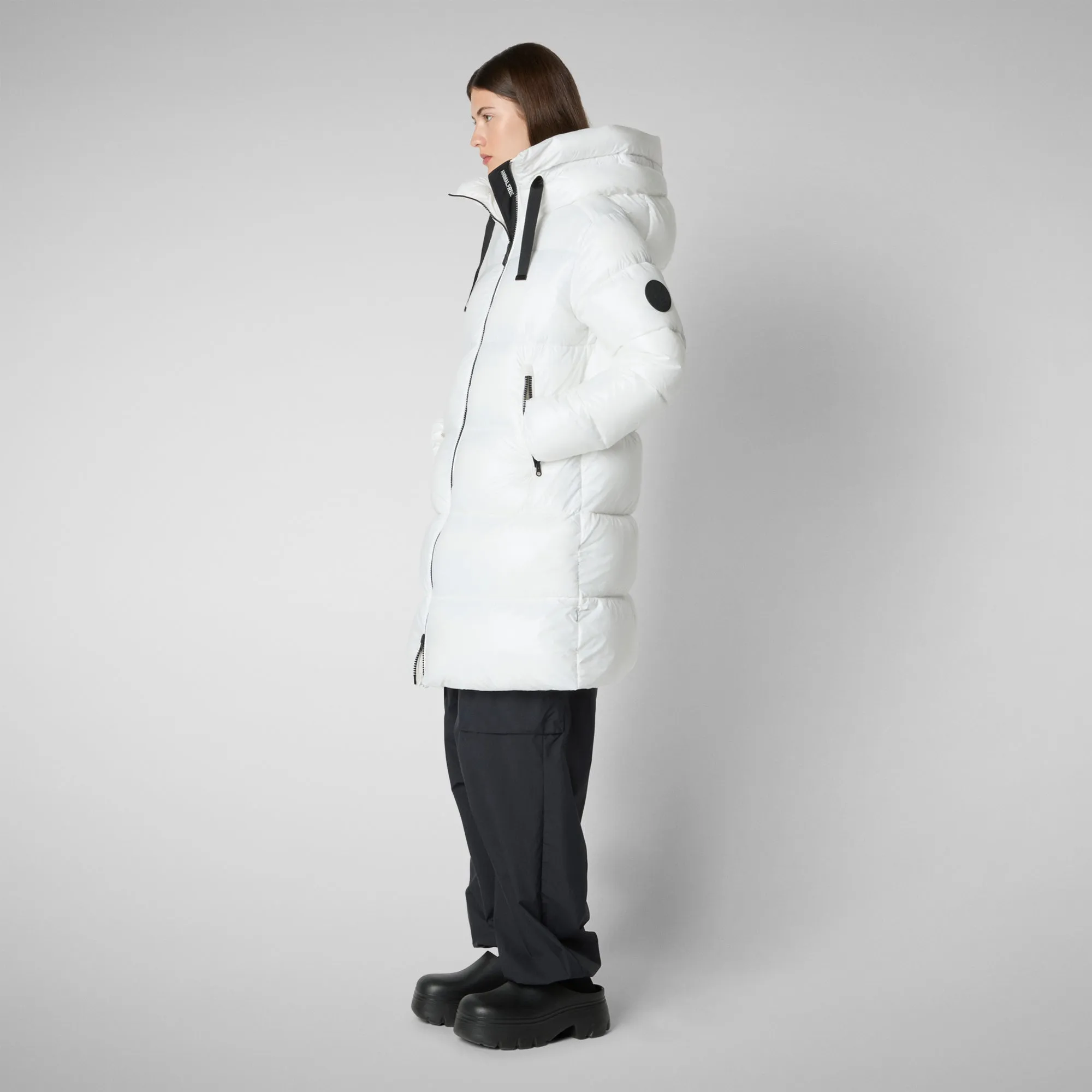 Women's  Hooded Animal free Puffer Coat Isabel in Off white