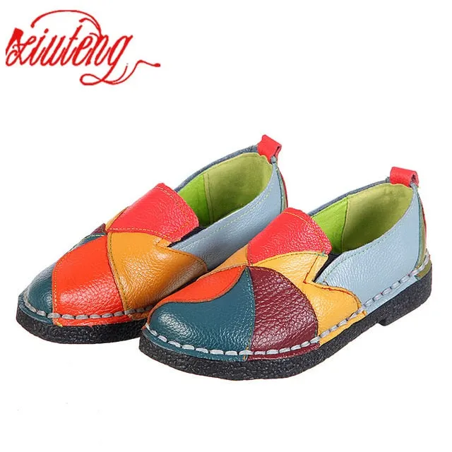 Xiuteng 2018 Women Loafers Patches stitching Flat Shoes