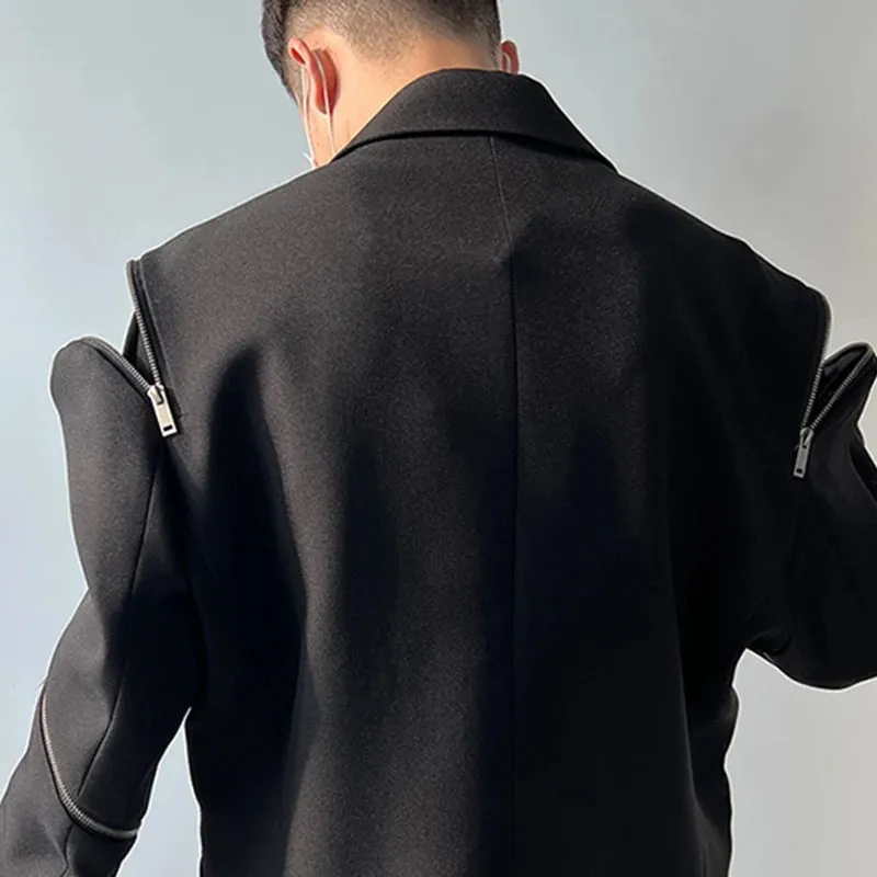 Zipper Men Suit Personalized Design Coat Casual Solid Color Long Sleeve Zipper Decoration Male Jacket Darkwear 9A5018